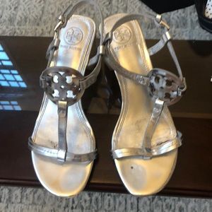 Tory Burch metallic silver heels